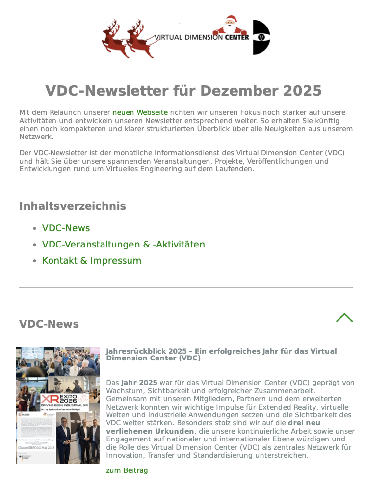 VDC Newsletter für Dezember 2025