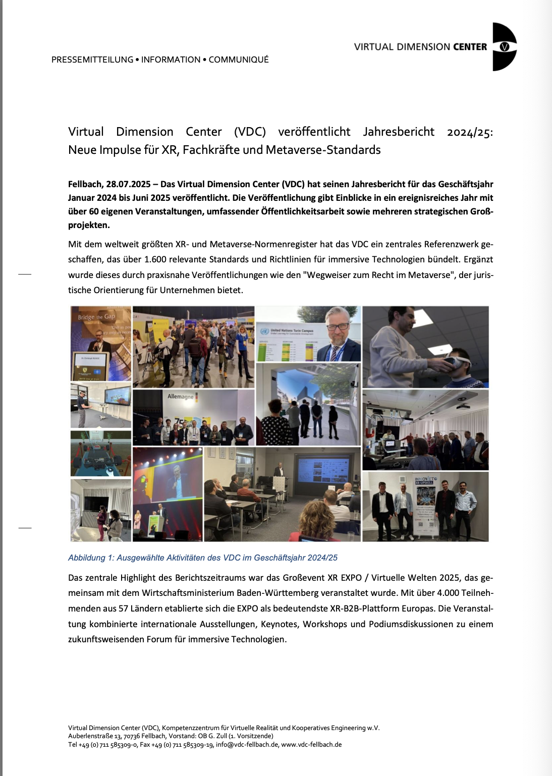 Virtual Dimension Center (VDC) veröffentlicht Jahresbericht 2024/25: Neue Impulse für XR, Fachkräfte und Metaverse-Standards