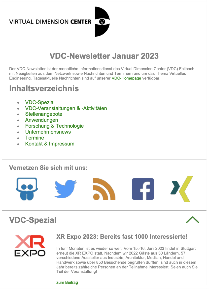 VDC-Newsletter für Januar 2023