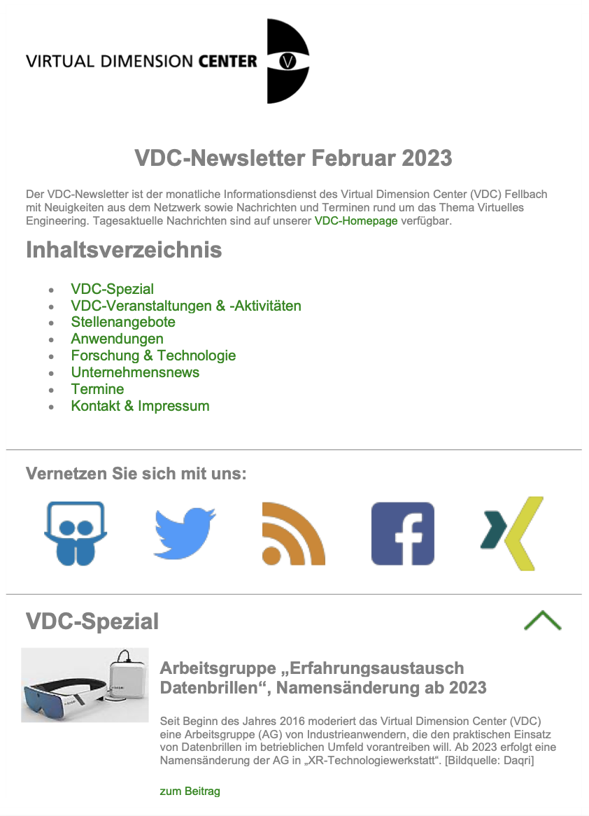 VDC-Newletter für Februar 2023