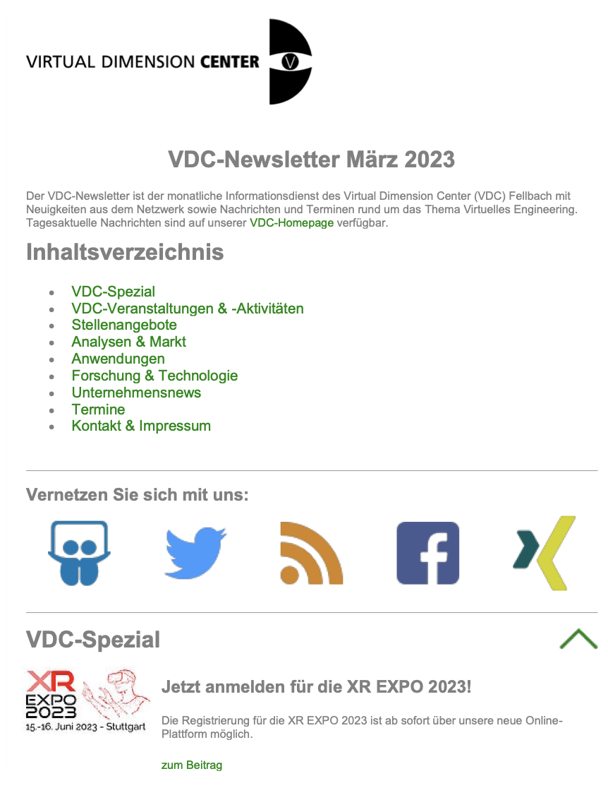 VDC-Newsletter für März 2023
