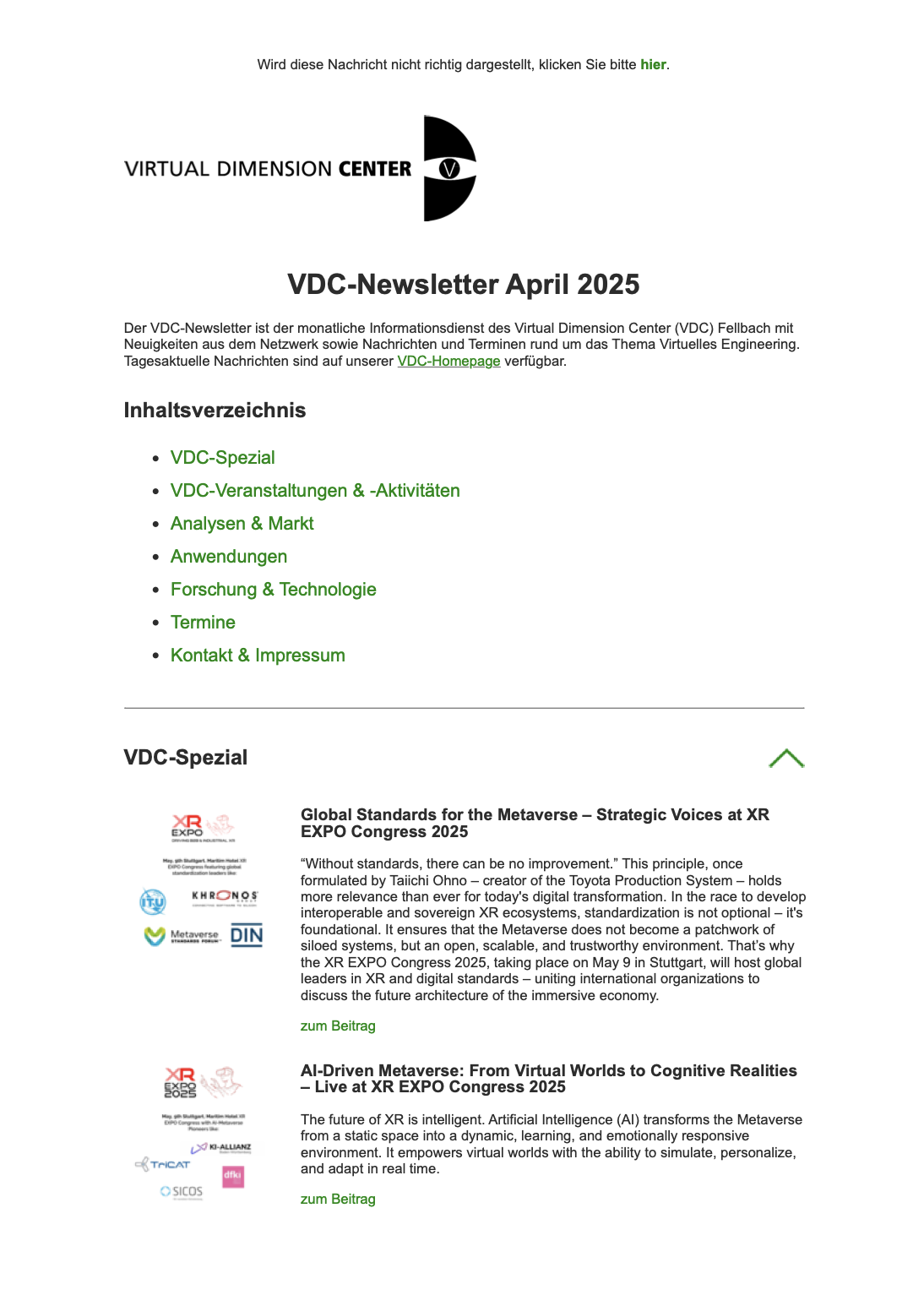 VDC-Newsletter für April 2025