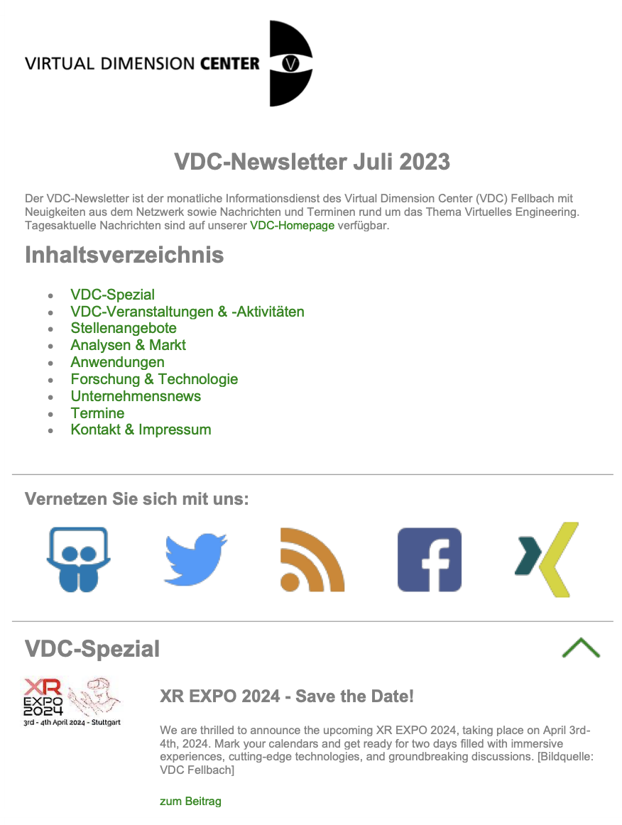 VDC-Newsletter für Juli 2023