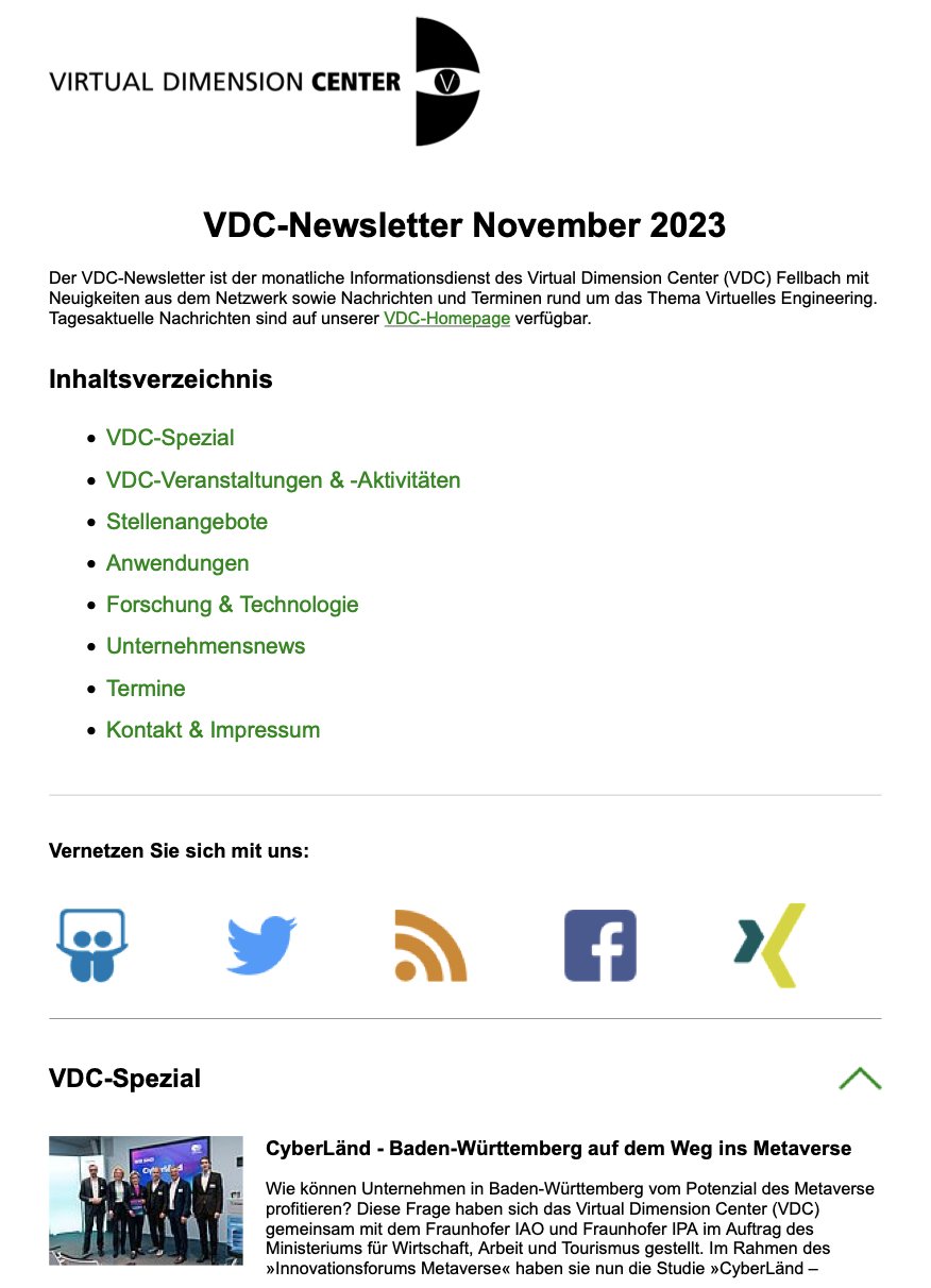VDC-Newsletter für November 2023
