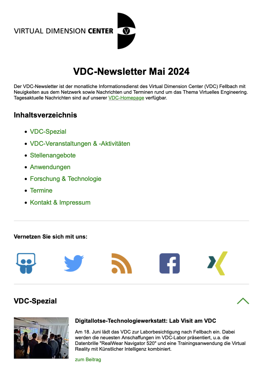 VDC-Newsletter für Mai 2024