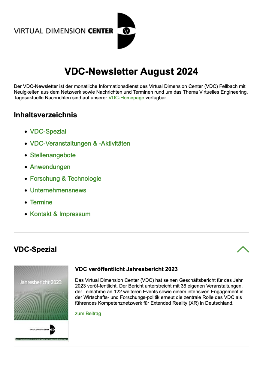 VDC-Newsletter für August 2024