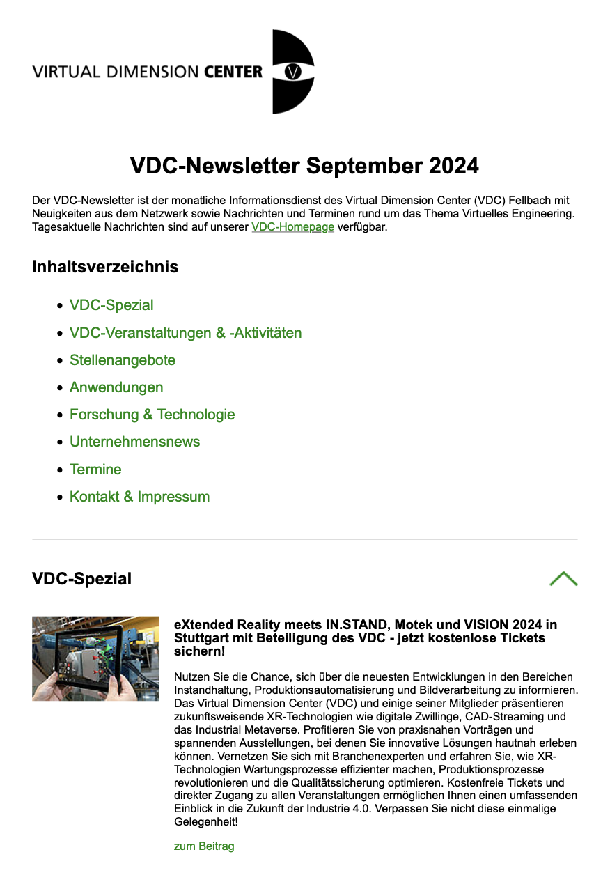 VDC-Event Newsletter für September 2024
