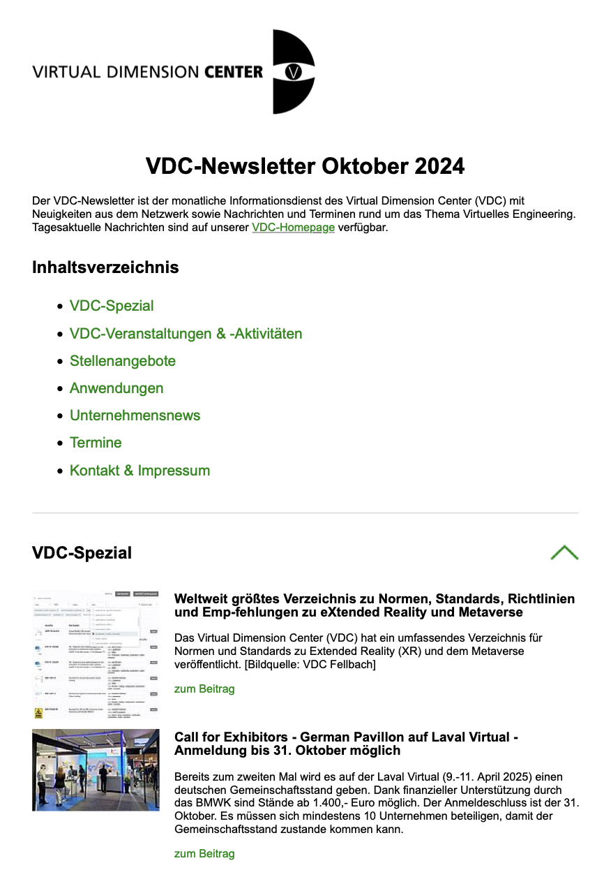 VDC-Newsletter für Oktober 2024