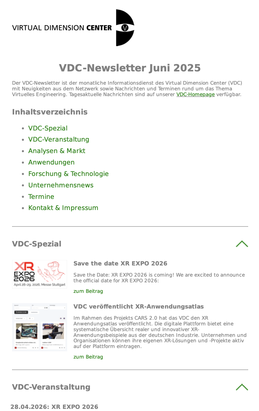 VDC-Newsletter für Juni 2025