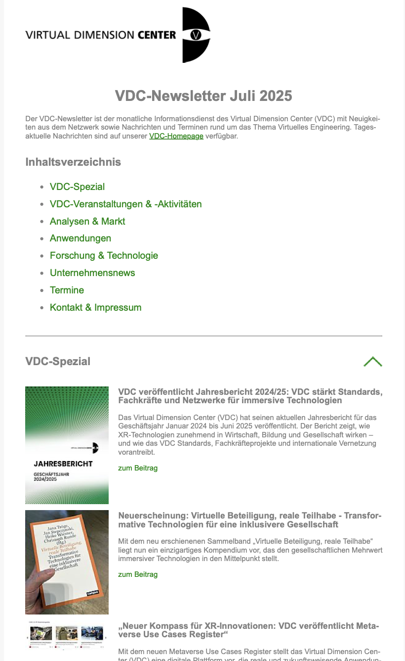 VDC-Newsletter für Juli 2025