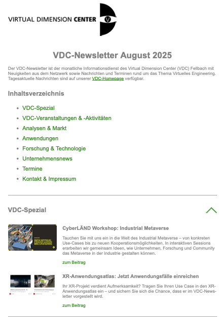 VDC-Newsletter für August 2025