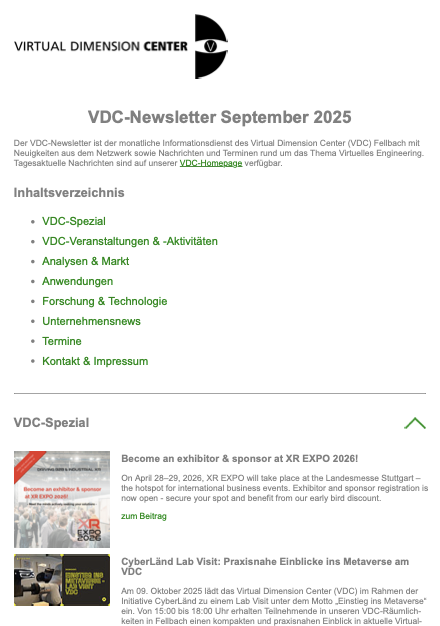 VDC-Newsletter für September 2025