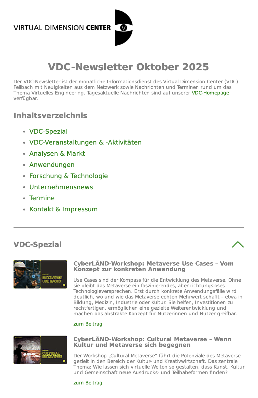 VDC-Newsletter für Oktober 2025