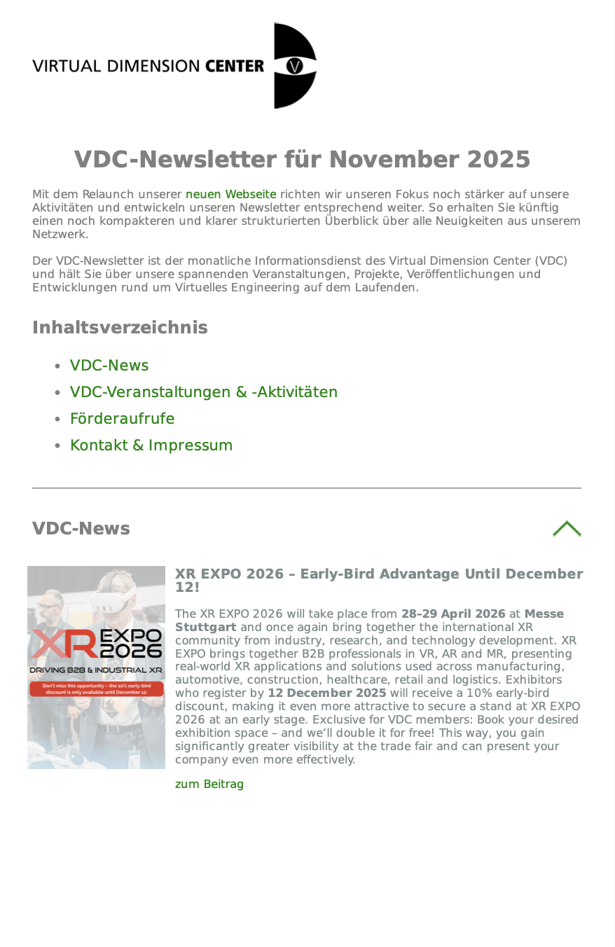 VDC-Newsletter für November 2025