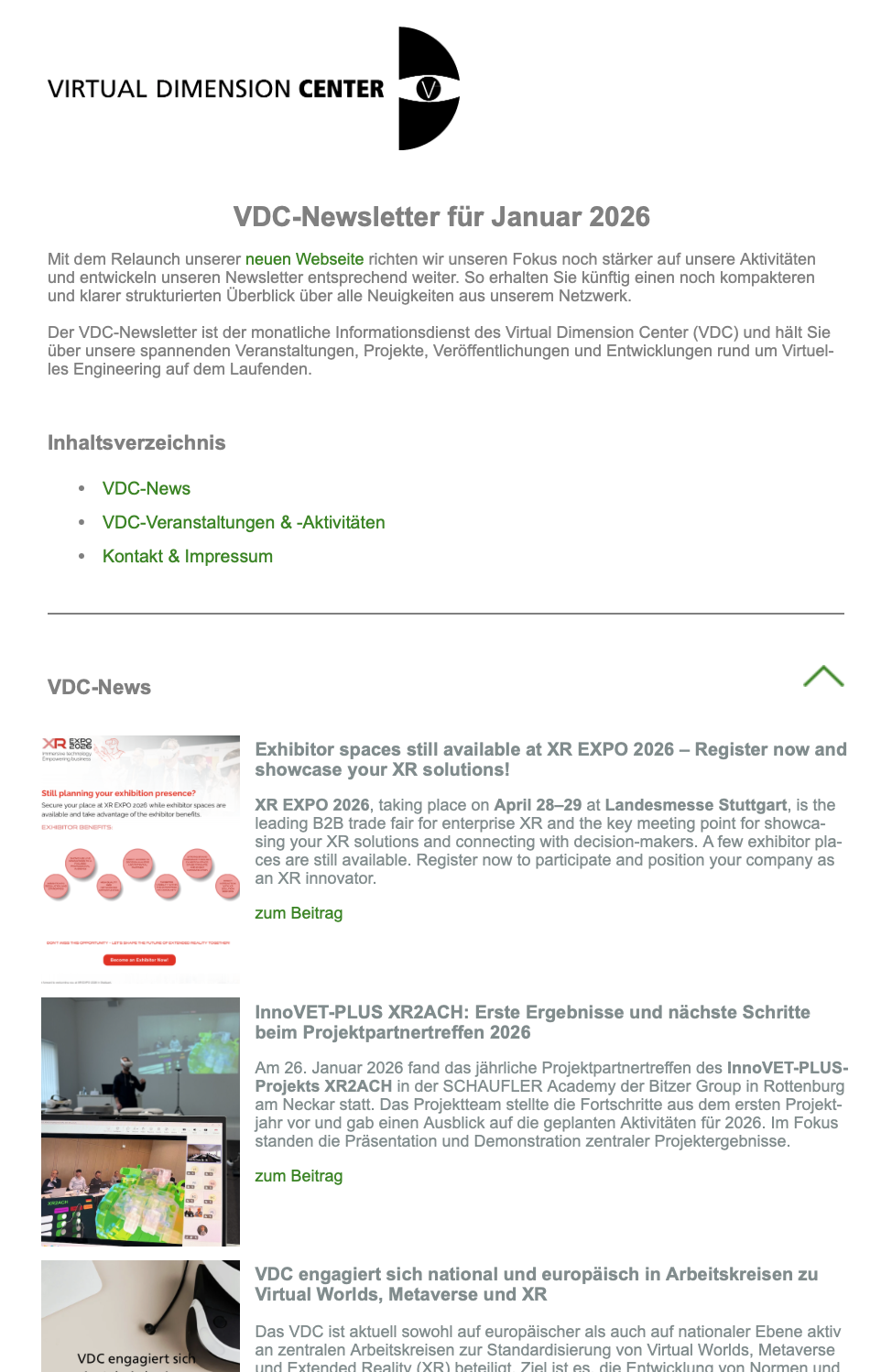 VDC-Newsletter für Januar 2026