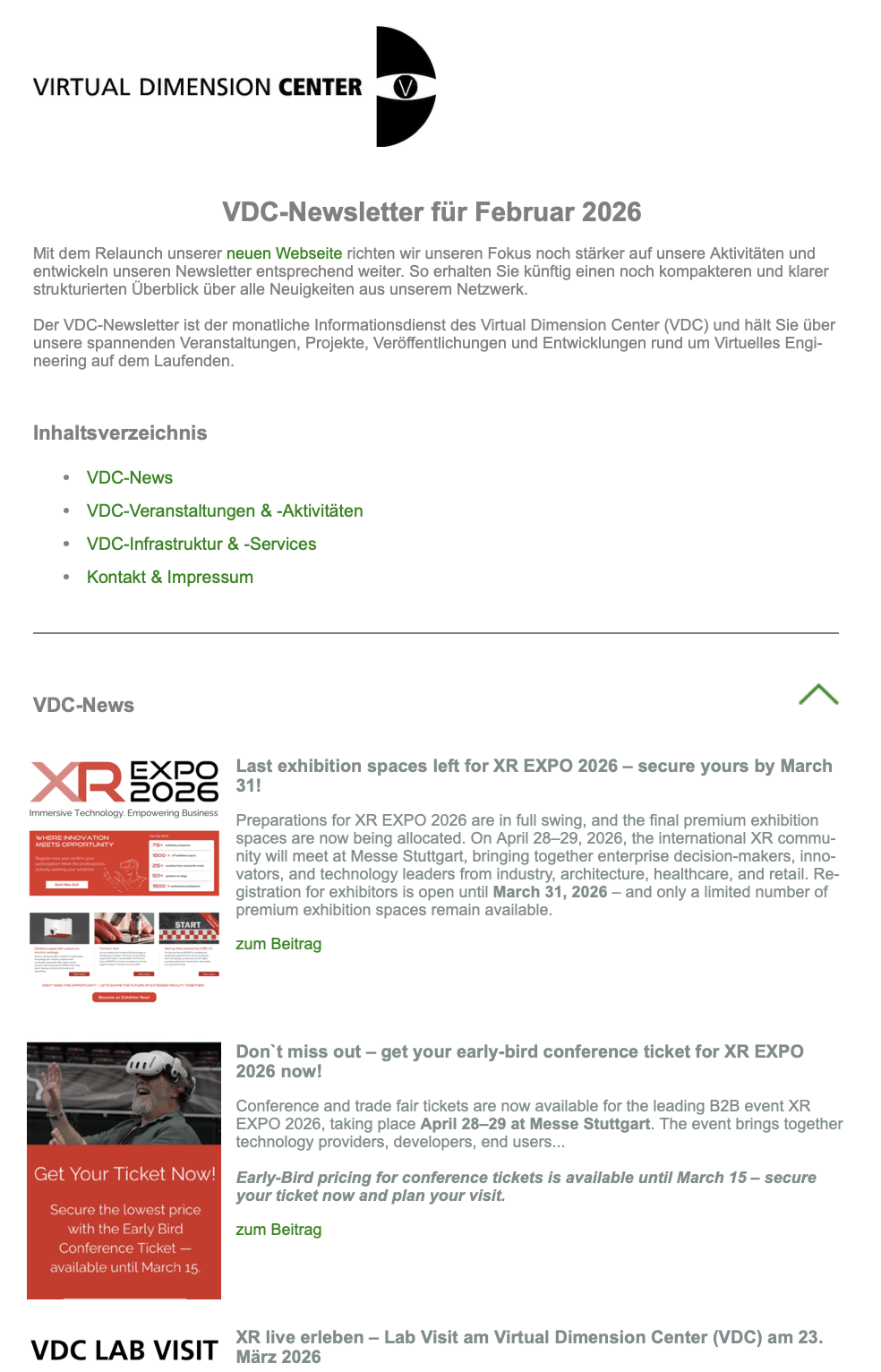 VDC-Newsletter für Februar 2026