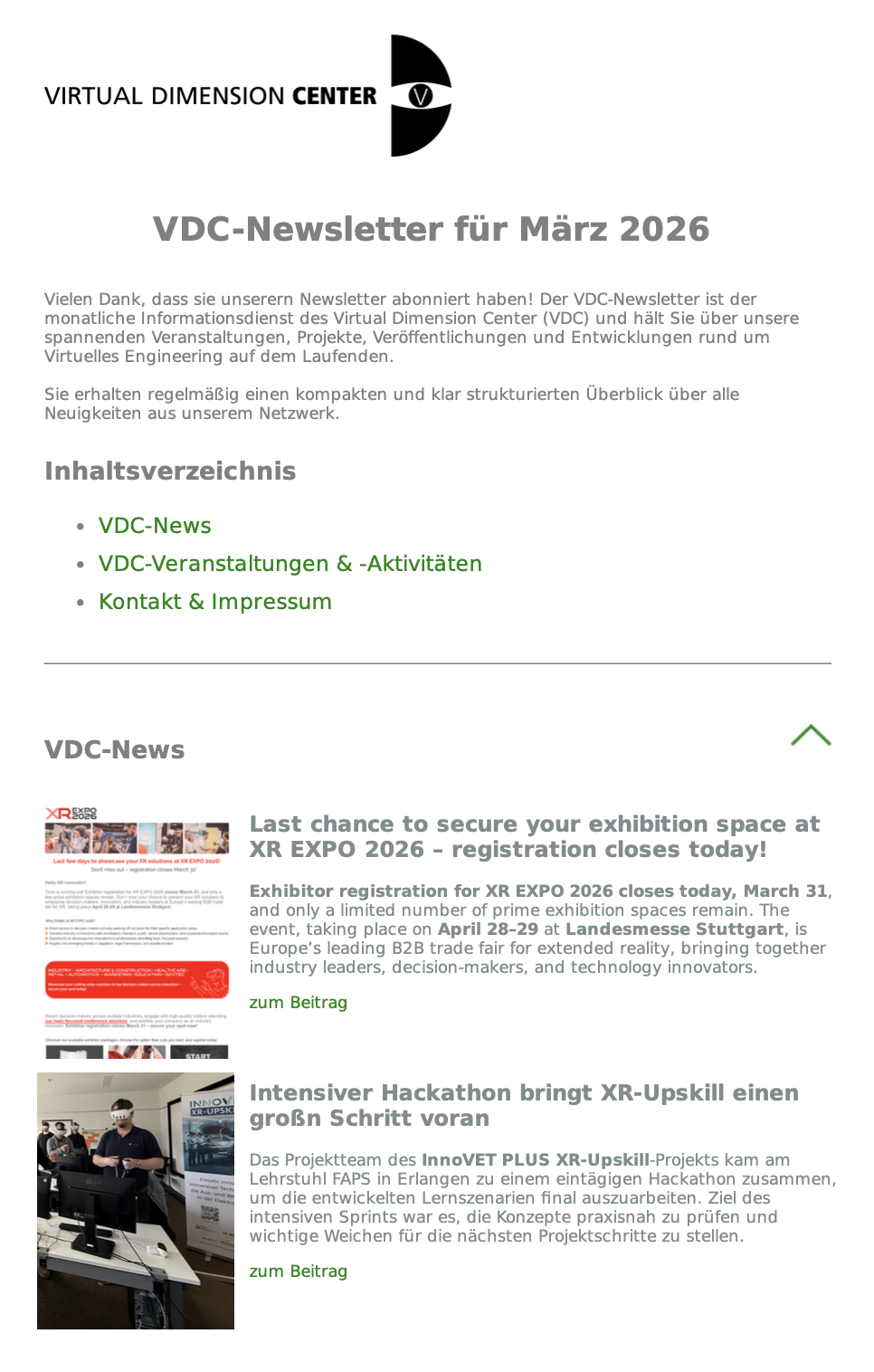 VDC-Newsletter für März 2026