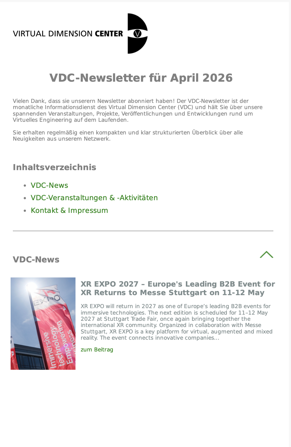 VDC-Newsletter für April 2026