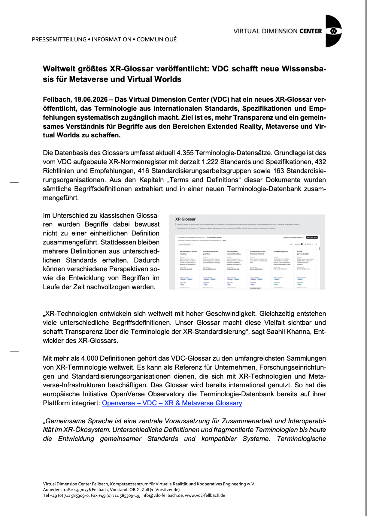 Weltweit größtes XR-Glossar veröffentlicht: VDC schafft neue Wissensbasis für Metaverse und Virtual Worlds