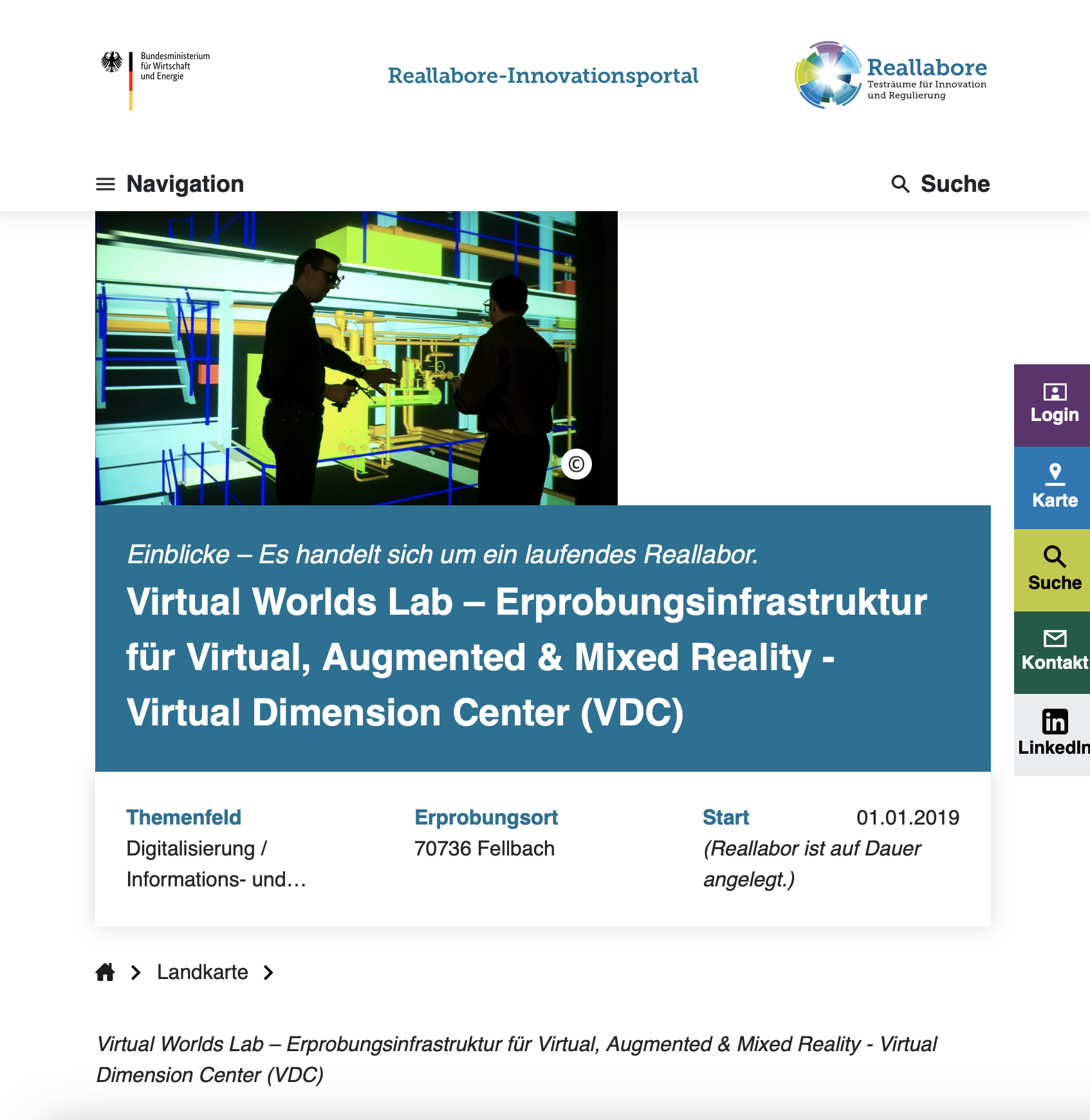 Virtual Worlds Lab des VDC im bundesweiten Reallabore-Innovationsportal aufgenommen