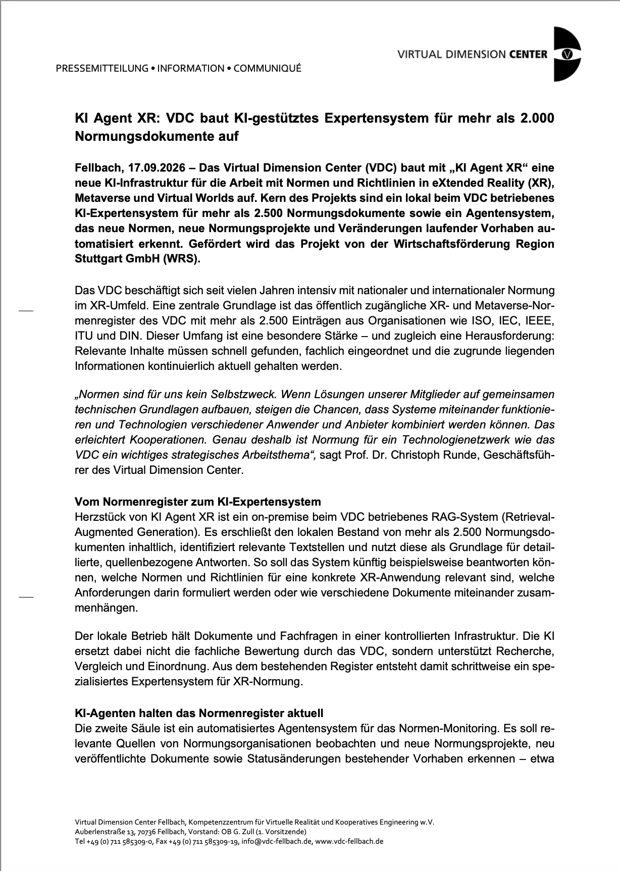 KI Agent XR: VDC baut KI-gestütztes Expertensystem für mehr als 2.000 Normungsdokumente auf